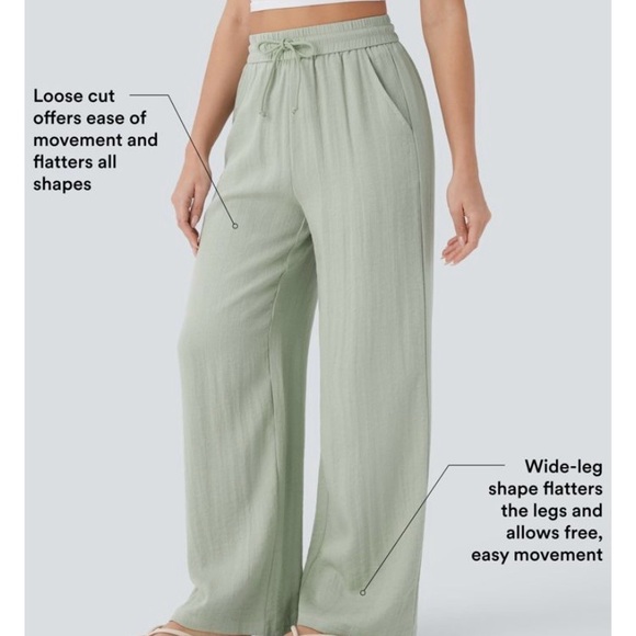 Halara Women's Sage Green Wide-Leg Pants - Picture 4 of 6